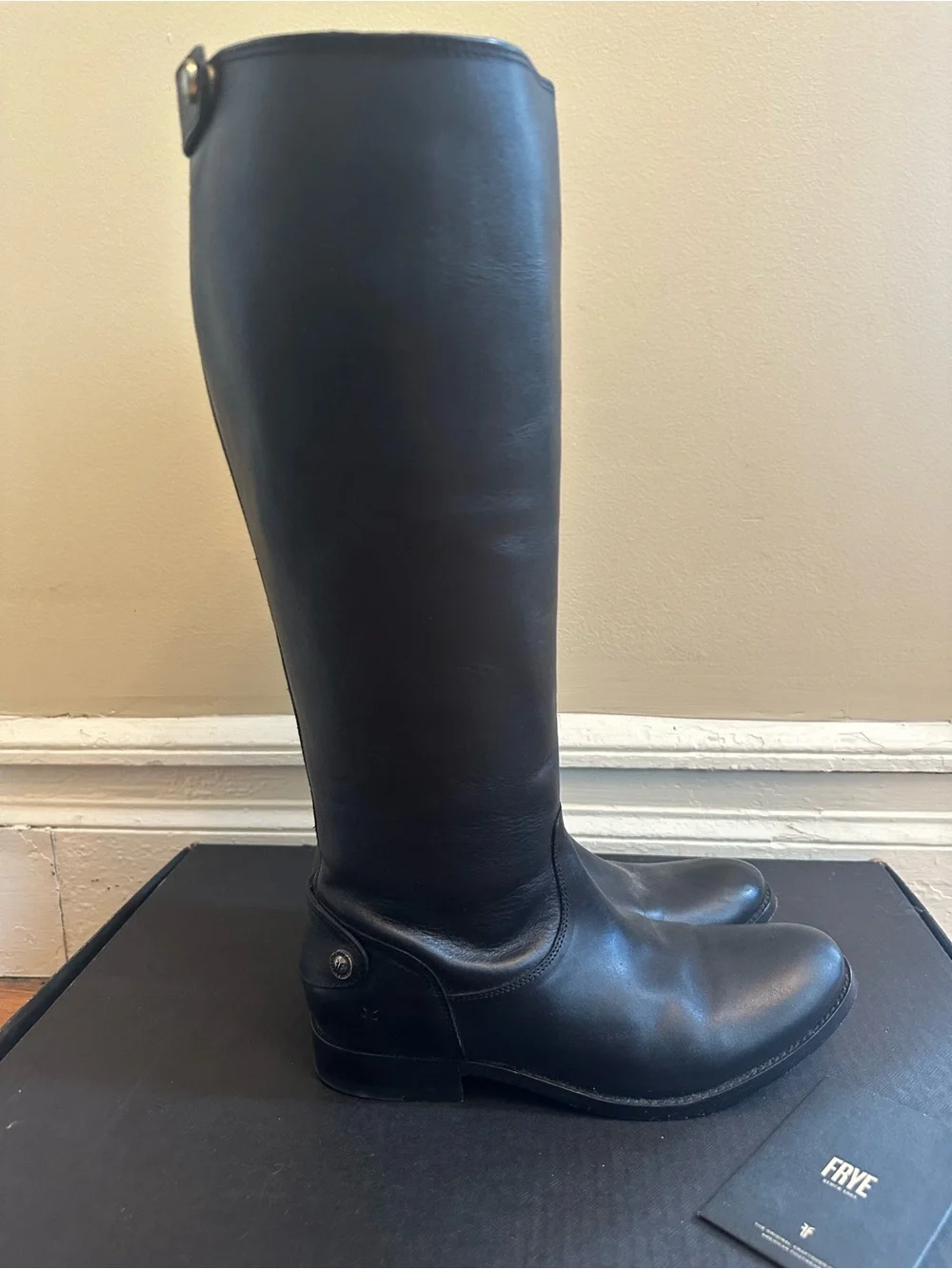 Frye Boot Melissa Black Leather Knee Boot Classic Riding Style Size 8 Like New